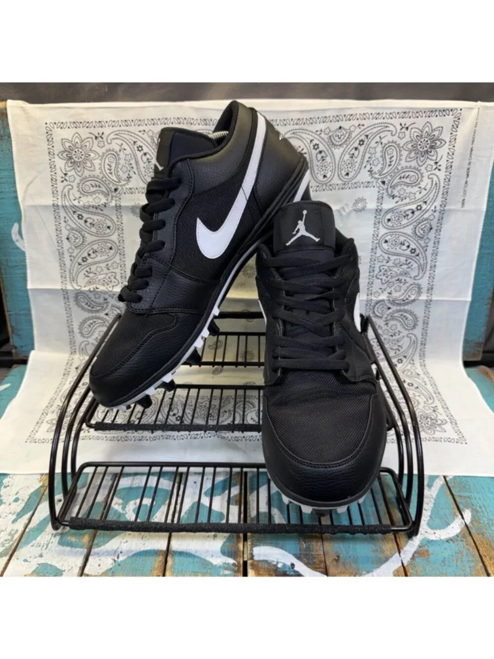Nike Air Jordan 1 Low TD Football Cleat Black Men SZ 12 OG AV5292 EUC/New *READ*